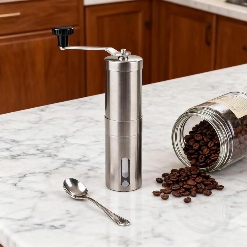 Manual Stainless Steel Coffee Grinder, Adjustable in Multiple Settings, with Handle, Small Portable Grinder, for Home Use