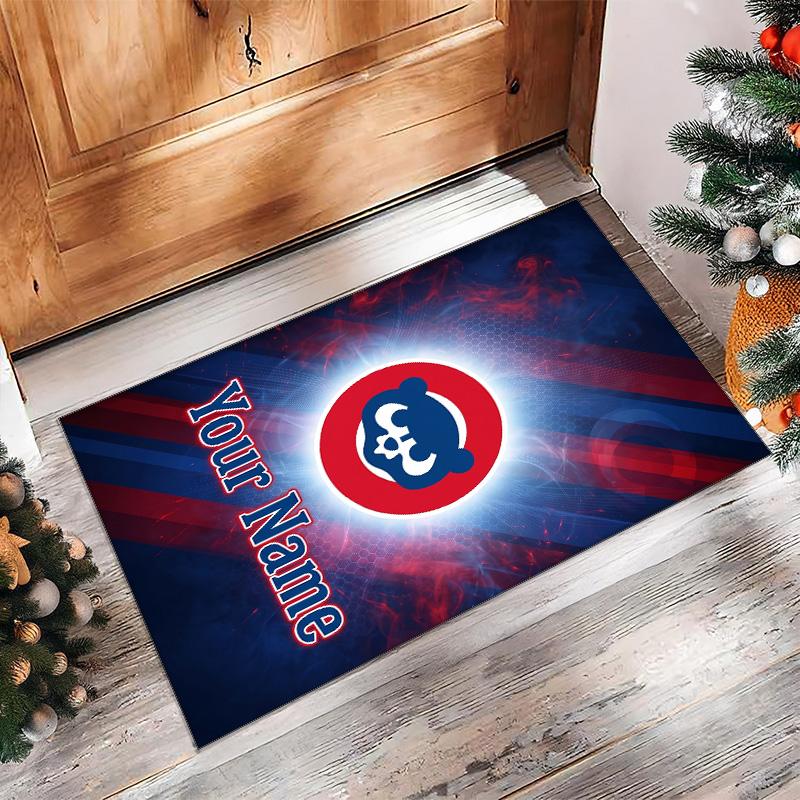 Chicago Cubs Crystal Velvet Rug, Custom Name Text Personalized Non‑Slip Floor Mat for Home Decor Gift