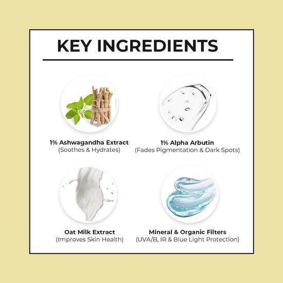 Dr. Sheth's Ashwagandha & Alpha Arbutin Sunscreen SPF 50+ PA++++ | 2 in 1 Solution for Hyper Pigmentation | 50g For All Skin Type