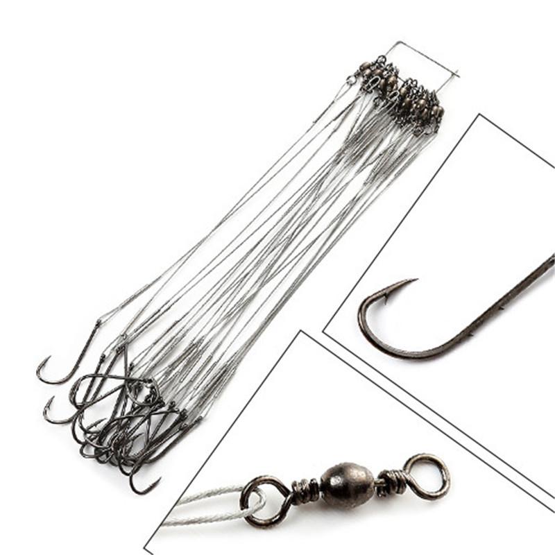 FTK 20 Piece Fishing Steel Hook and Wire Leader with Rolling Swivel Clip 12cm/4.724in 16cm/6.30in 20cm/7.874in