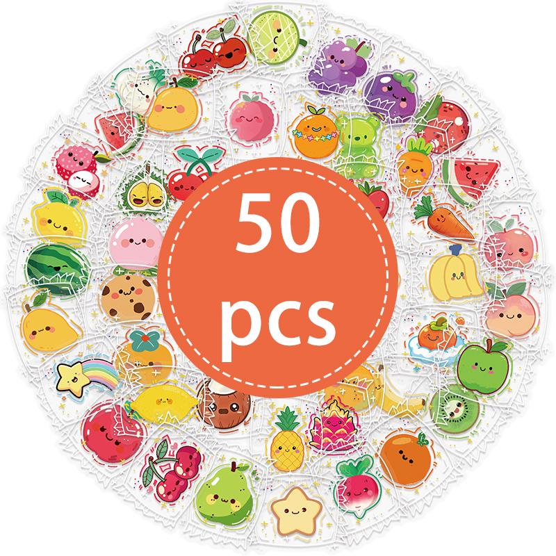 50PCS Cute Fruits Stickers Pack Colorful VSCO Cartoon Fruit Sticker Waterproof Vinyl Decals for Fruit Party Decorations