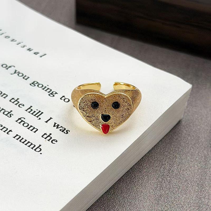 Nails Full Of Zir*****Pening Ring Medieval Vintage Dripping Oil Puppy Cute Stacked Index Finger Ring Woman