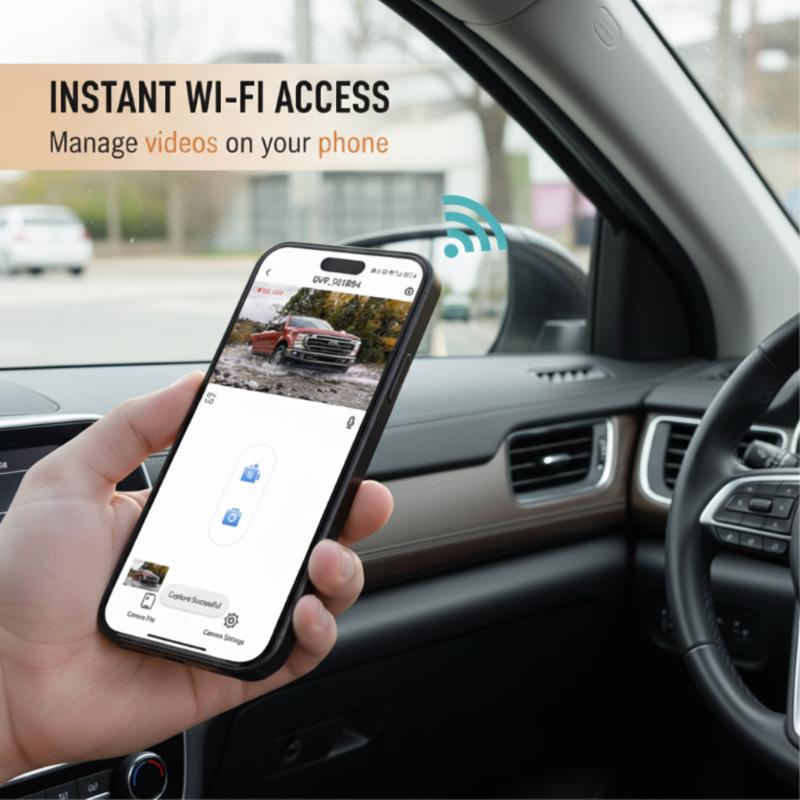 1080P HD Dash Cam with Wi-Fi & Night Vision Dash Camera Cabin Dashcam Vehicle Video Dash Cam Wide Angle Car DVR