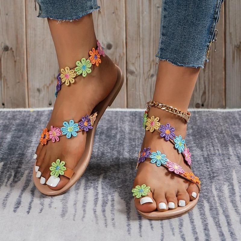 New Bohemian Flower Sandals Wedding Pearl Fashion Beach Women's Casual Sandals