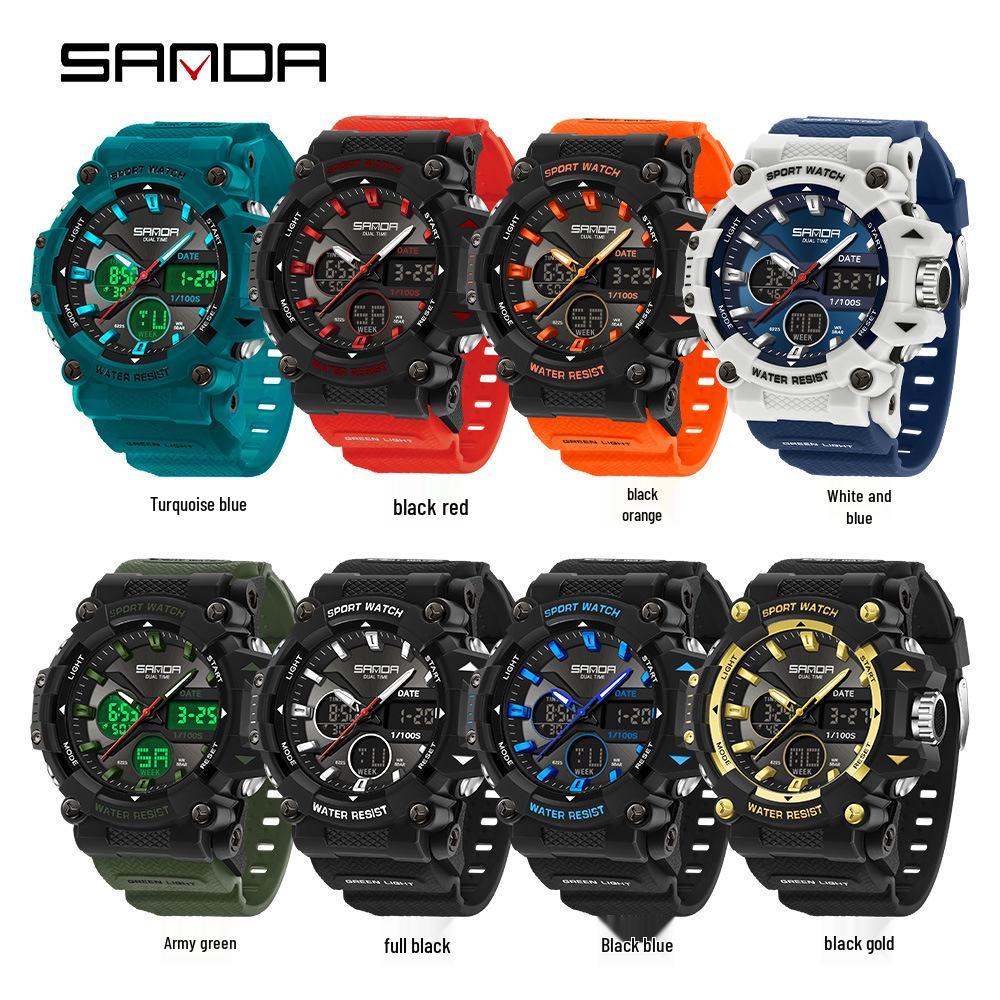 Sanda Dual Display Waterproof Sports Watch: Trendy & Unique Design