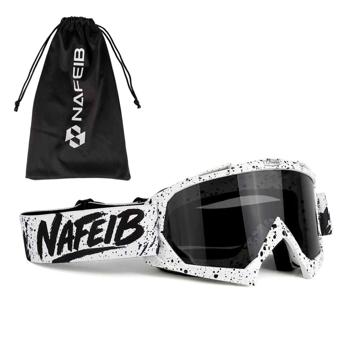 

NAFEIB Snow goggles, motorcycle goggles, off-road cycling glasses for men and women White Frame Gray Piece+Bl