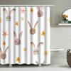 Bunny Face Shower Curtain White Floral Print Rabbit Design For Bathroom Decorations
