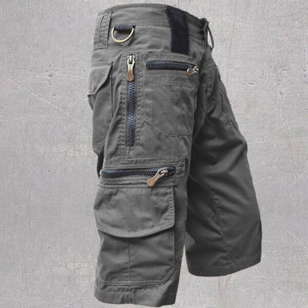 Pantalones cortos elegantes de cintura media para verano, pantalones cortos cargo con bolsillos y cremallera que absorben el sudor.