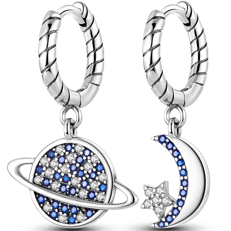 Sales100 % S925 Sterling Silber Sterne Mond Herzförmige Frauen Ohrringe Fit Original Ohrringe Hochzeit Edlen Schmuck Geschenke