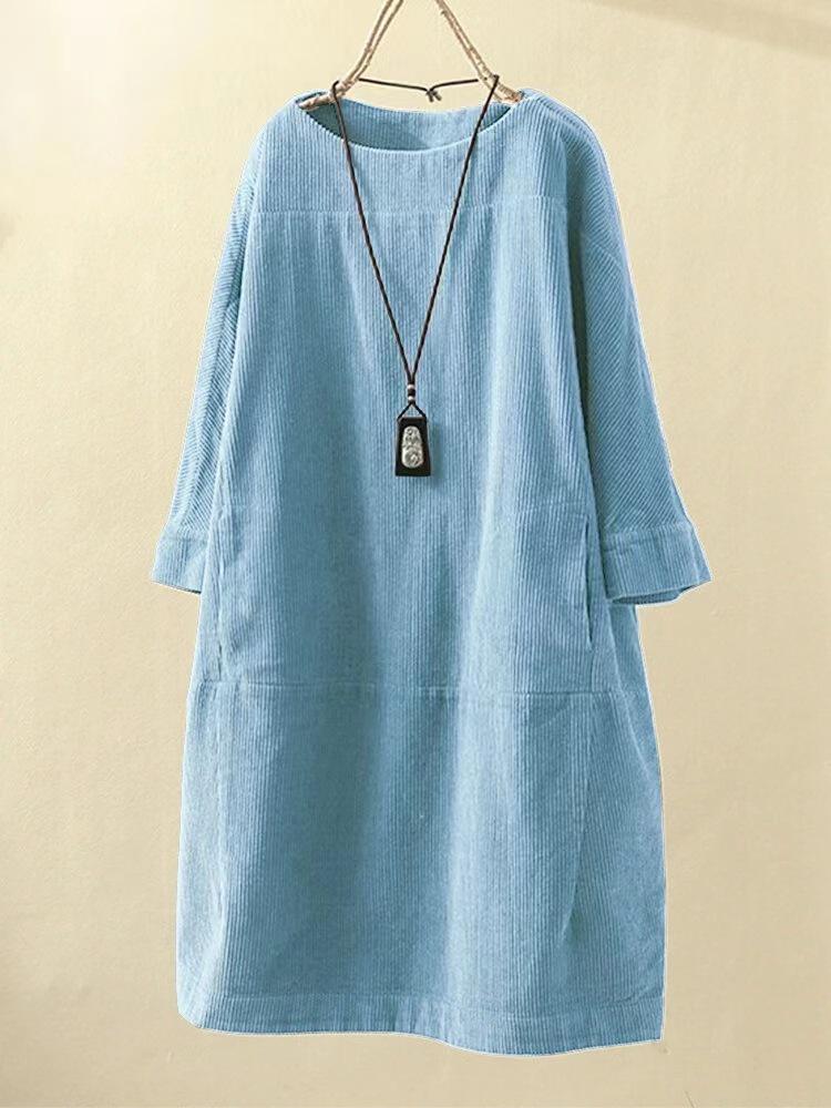 2022 Autumn/Winter Retro Corduroy Loose Plus Size Dress for Women