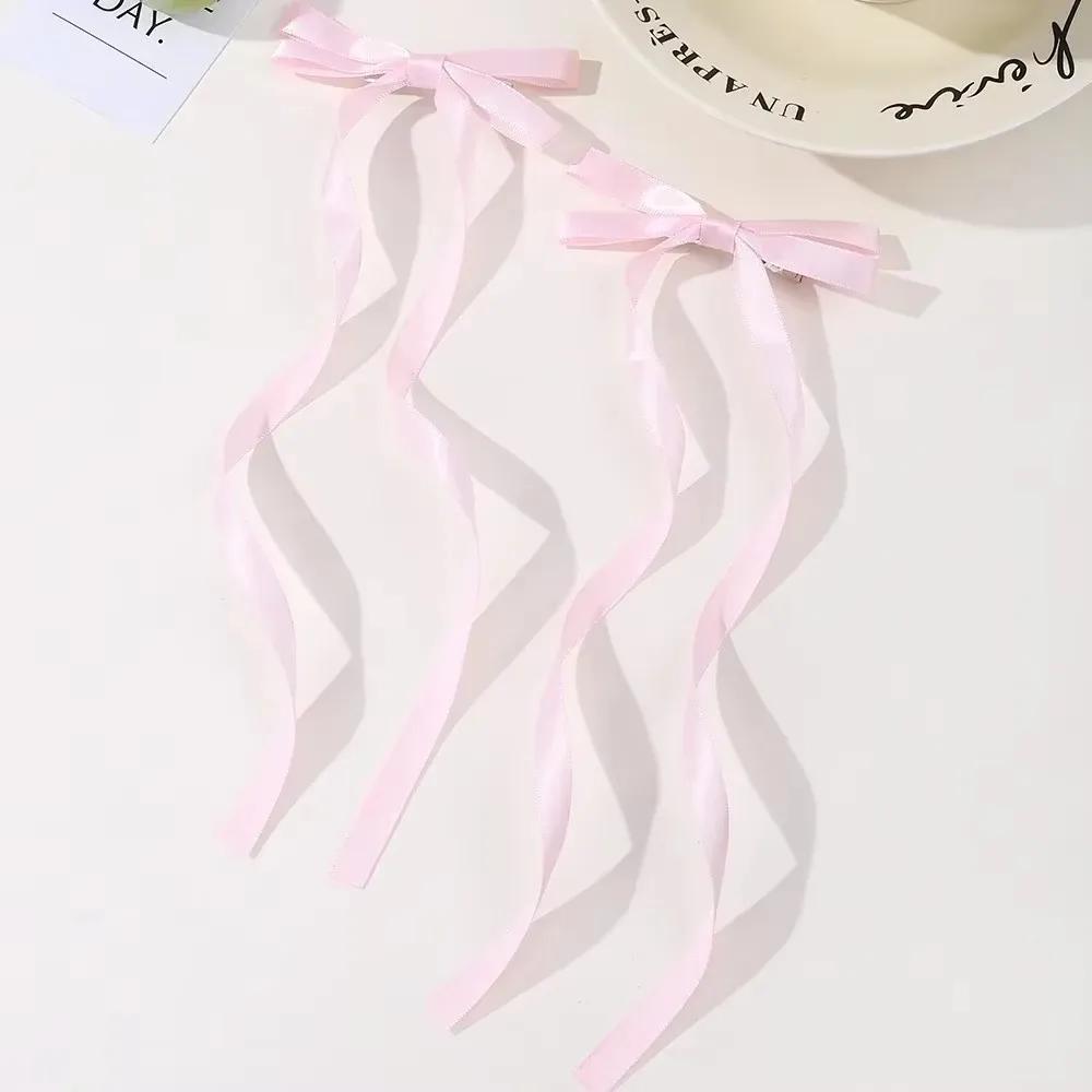 2pcs Long Tassel Ribbon Hairpin Cute Candy Bow Clip for Women Girls Party Gifts Headwear Side Clips Hair Accessories
