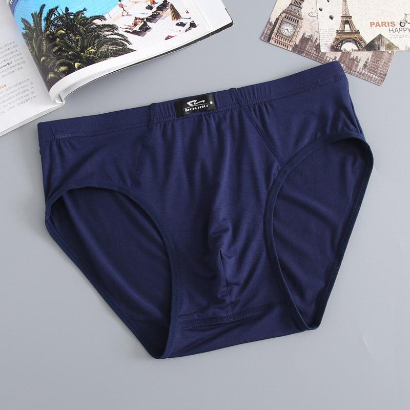 

Men s Triangle Underwear Breathable Plus Size Solid Color Mid High Waist Underwear 2XL темно-синього кольору