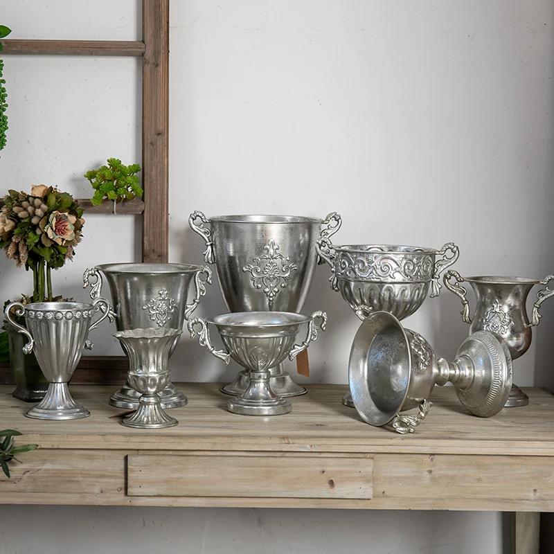 Vintage Klassisk Silverjärn Blombukett Dekoration Hemrum Bord Blomkruka Prydnader Kontor Butik Blomsterarrangemang Hantverk