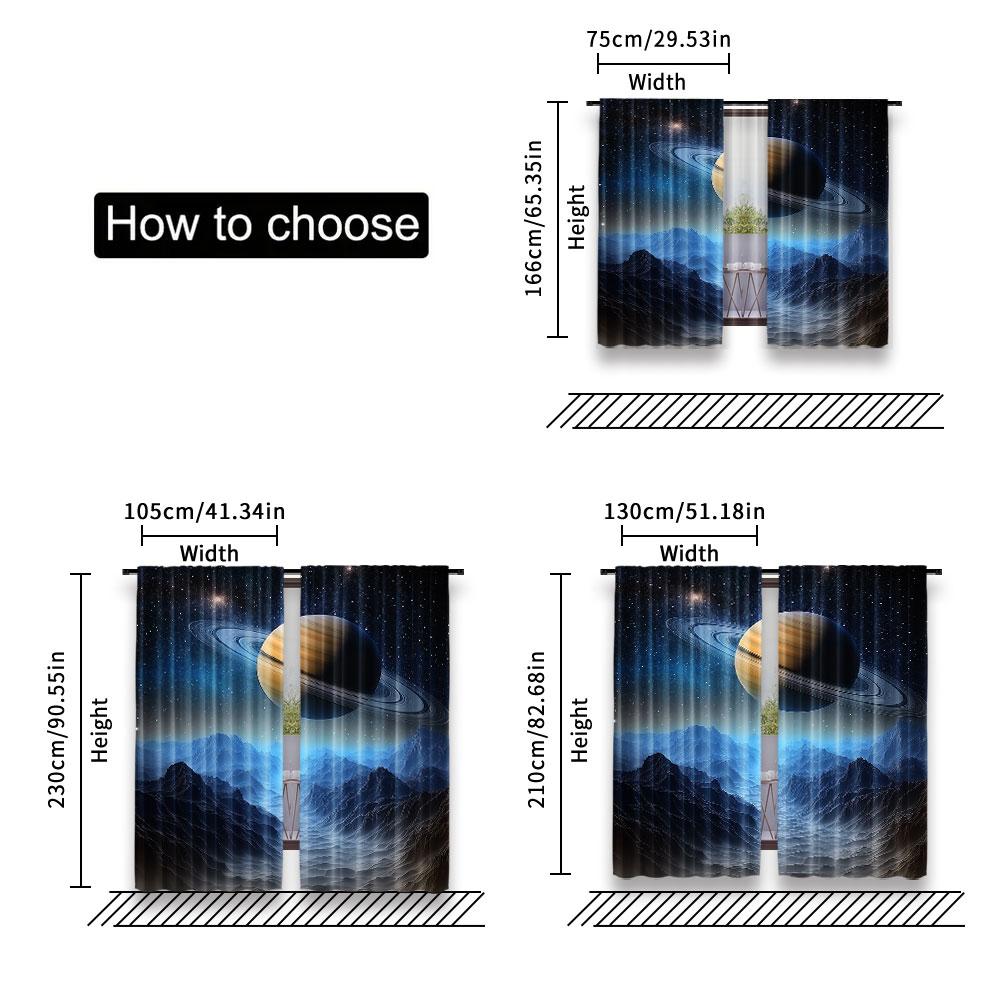 Set Of 2 Starry Night Galaxy Curtains Aesthetic Art Popular Cosmic Planet Suitable Bedroom Living Room Curtain Polyester Perfect For Sitting