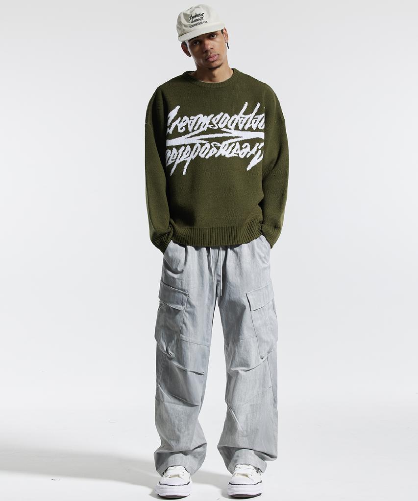CREAM SODA LAB Big Graphic Jacquard Knit Sweatshirt Khaki