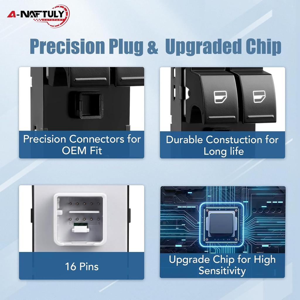 Driver Side Master Power Window Switch Replacement For Volkswagen VW Jetta 2005-2016, Passat 2006-2017, Golf 2010-2014, Rabbit, GTI, CC, Front Left,