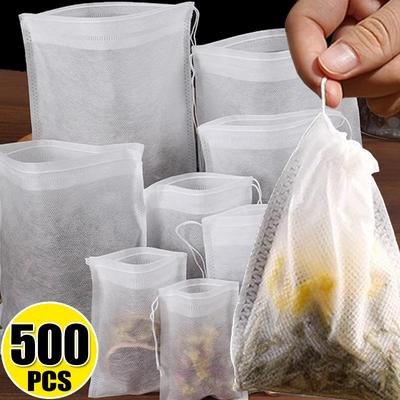 100-500PCS Disposable Tea Bags Filter Paper Non-woven Sealing Teabags with Drawstring Kitchen Teaware Coffee Loose Tea Spice Bag