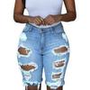 European & American Style High-Waisted Ripped Denim Shorts for Women
