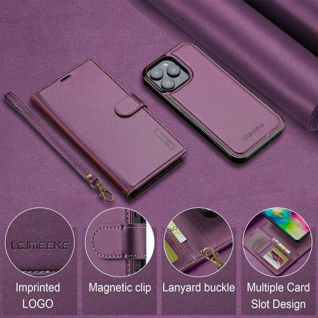 2 in 1 Magnetic separation Suitable for Apple 17promax clamshell leather case 16e mobile phone case 15plus removable 11 change bag case