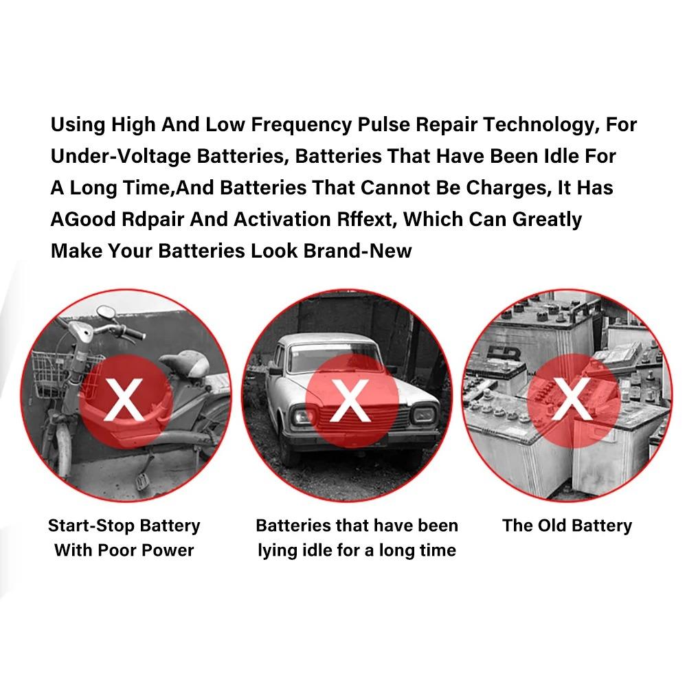 6A 12V Car Battery Charger Pulse Repair LCD Display Smart Fast Charge AGM Deep Cycle GEL Lead-Acid Charger for Auto Motorcycle