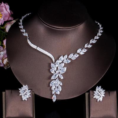 CMM Luxury 2PCS Flower Cubic Zirconia Dress Costume Necklace Earrings Set