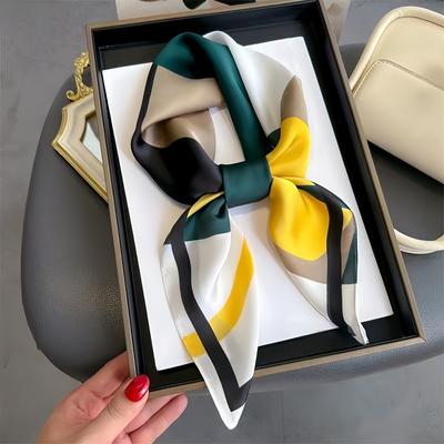 Elegant Geometric Satin Square Scarf  Women Soft And Silky Fashion Neck Scarf Lightweight Bandana Headscarf Shawl Hair Accessory