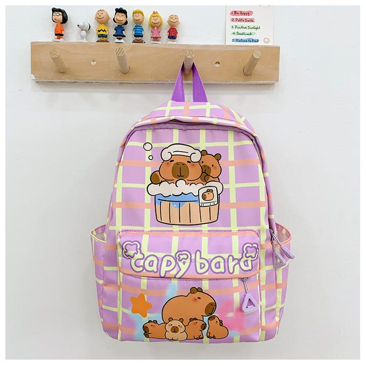 Cute Girl Backpack Featuring Cartoon Capybara Pattern And Ergonomic Shoulder Straps For Elementary Students