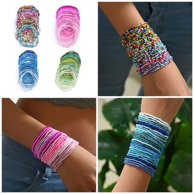 Vibrant Glass Bead Bracelet Set 30pcs Colorful Beads Anklets Bracelet Bohemian Style Hand Chain for Fashionable Women