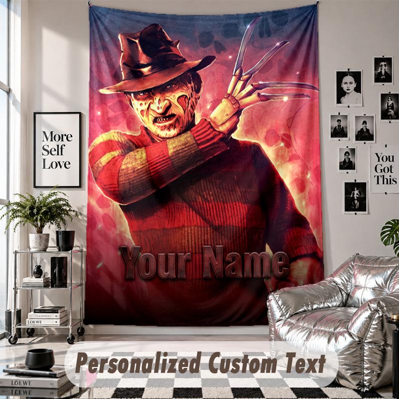Custom Tapestry Wall Hanging, A Nightmare On Elm Street Freddy Krueger Personalized Name Text Home Wall Decor