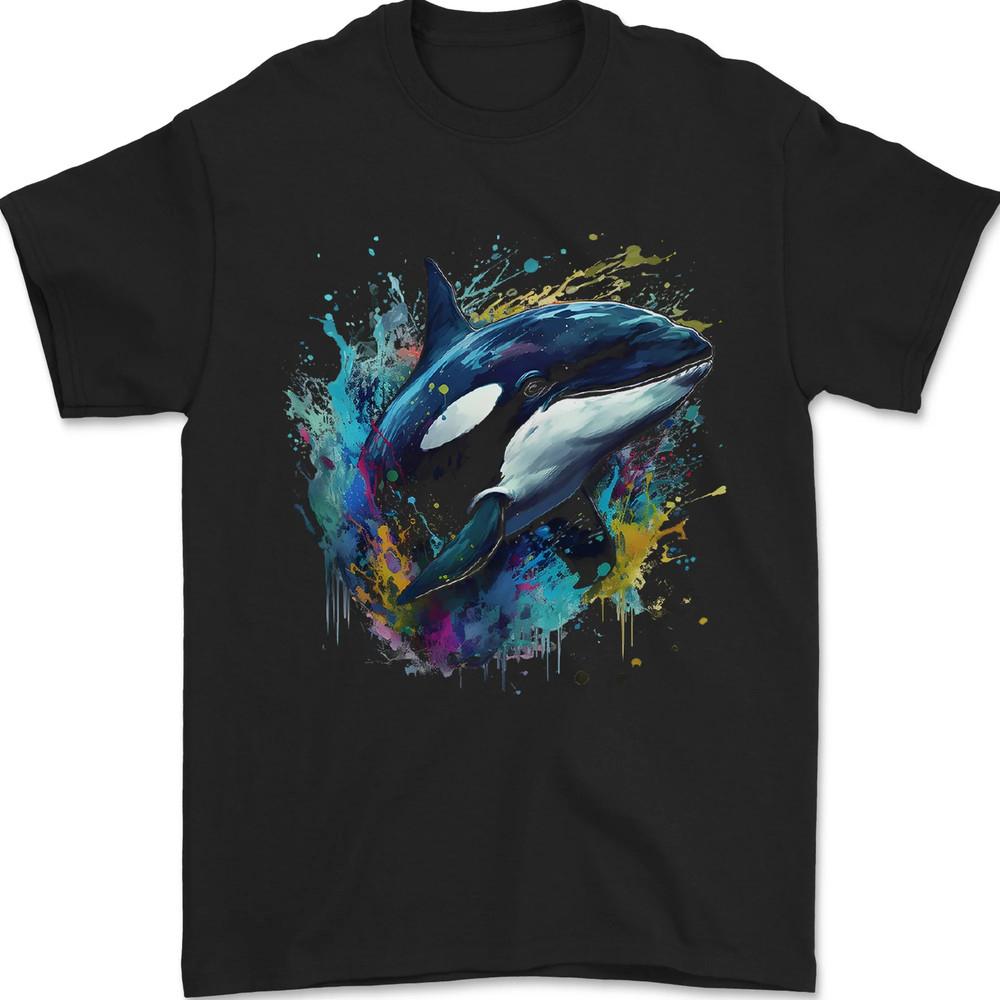 A Colourful Orca Killer Whale Mens T-Shirt 100% Cotton Unisex T-Shirt Graphic Tee L