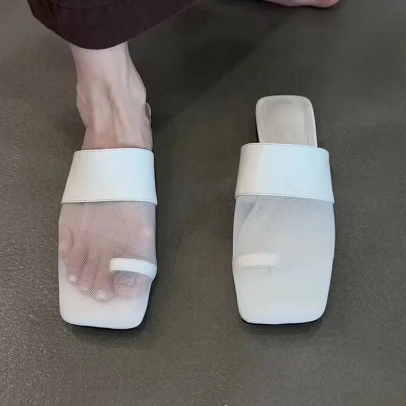 Fashion 2025 New Mesh Breathable Comfortable Toe Baohead Slippers Women's Casual Versatile Square Toe Low Heel Sandals