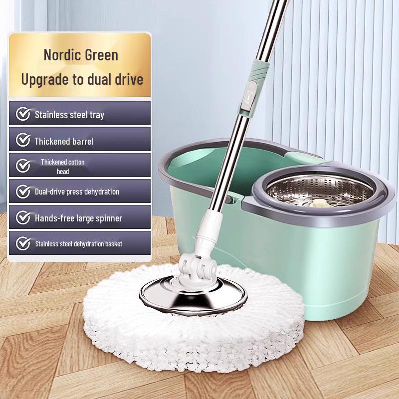 360° Spin-Dry Hand-Free Mop with Absorbent Cloth and Single Bucket