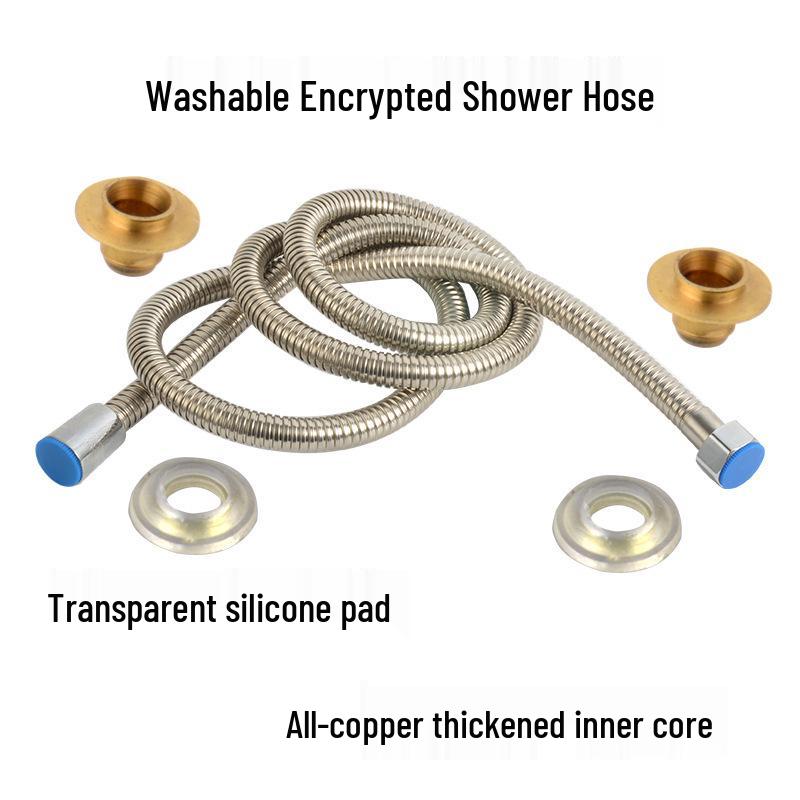 Encrypted Stainless Steel Shower Hose with Copper Core - Double Buckle, Explosion-Proof Corrugated Design 1.2m Encrypted Shower Hose
