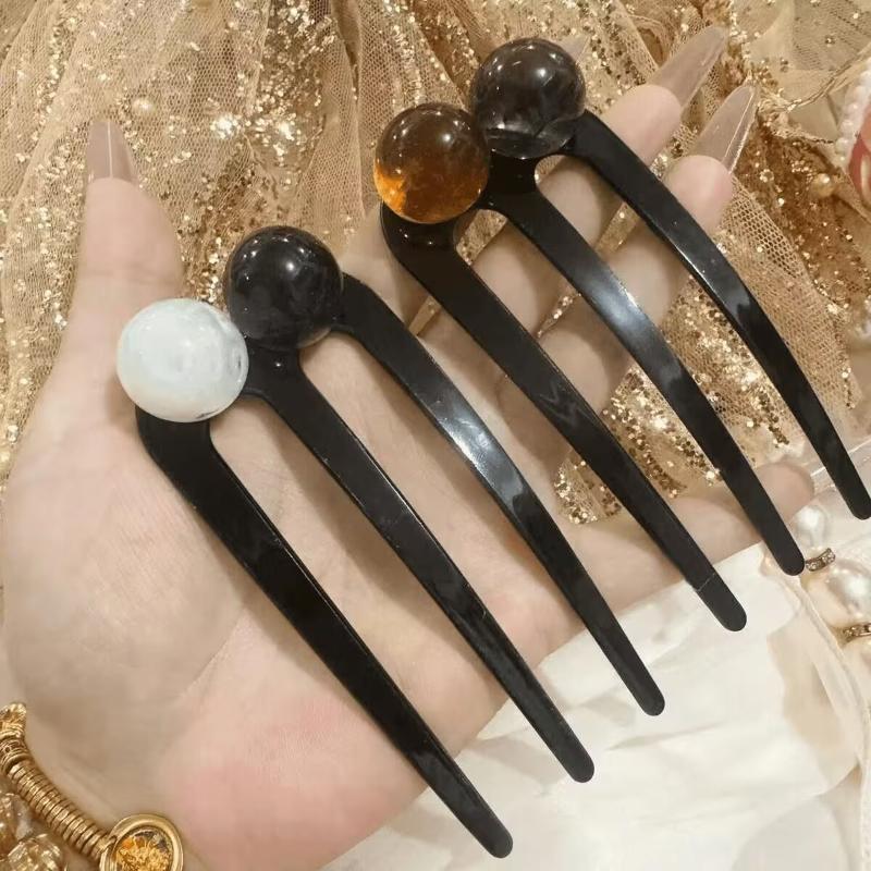 French Twist Pearl Beads Hair Stick Hair Clip Acetate U-Shaped Hairpin Vintage Tortoise Shell Women Hair Bun Pin Headwear