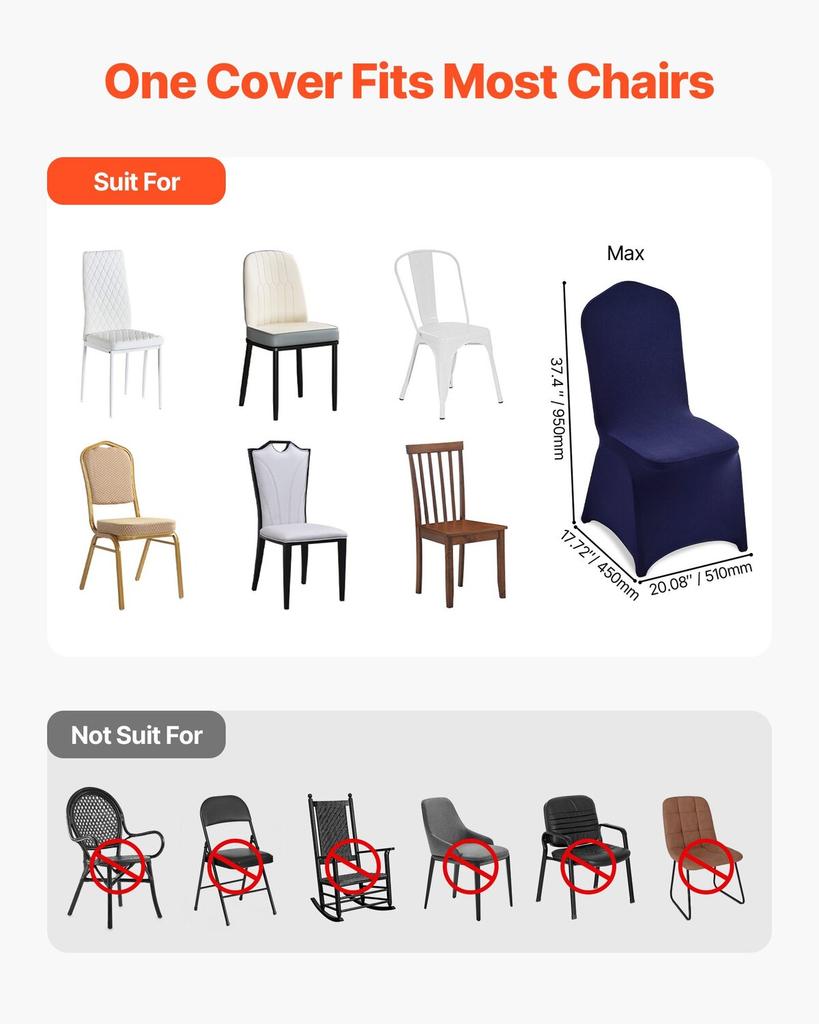 50 Pcs Navy Blue Chair Covers, Polyester Spandex Chair Cover, Stretch Slipcovers for Wedding Party Dining Banquet Flat-Front Chair Covers, Fits Chair
