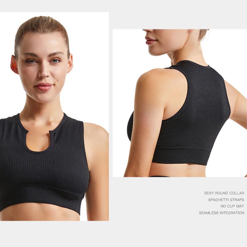 Sportbehåar för kvinnor Ärmlösa Utan Bygel Stötdämpande Andningsbara Lätta Elasticitet Linne för Yoga Fitness Kroppsbyggnad Dans Löpning