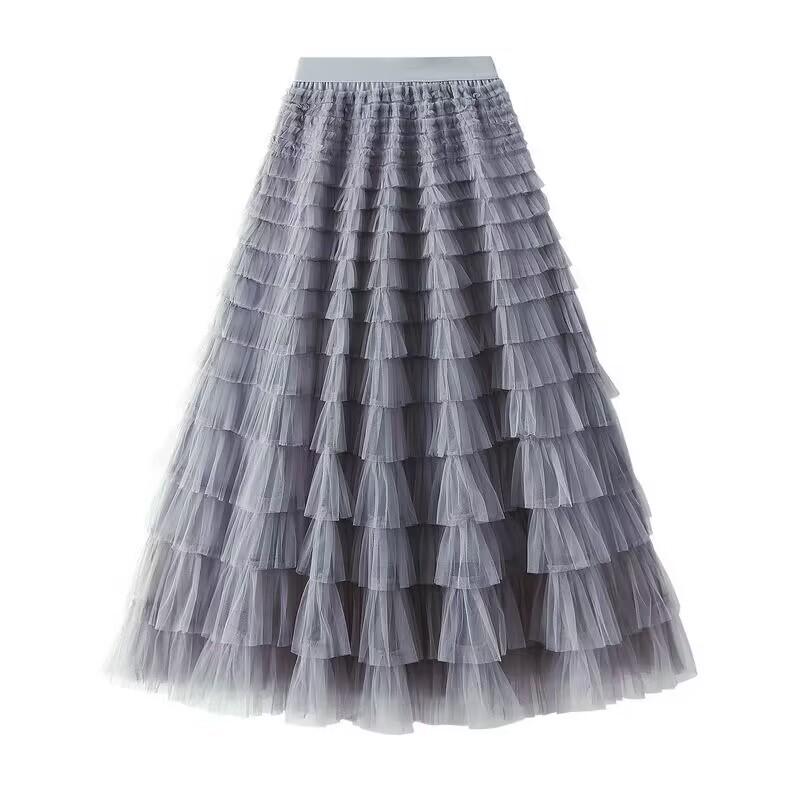 Damen 2025 Hot Style Midi Mehrlagiger Mesh A-Linien Kuchenrock