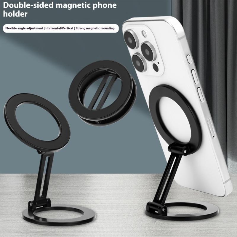 Portable Metal Phone Mount Double Magnetic Surfaces Foldable Design Universal Fit Stand for 4 to 6.7 Inch Smartphones