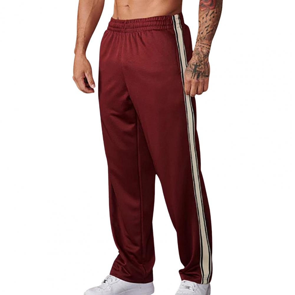 Men Sport Pants Loose Straight Wide Leg Elastic Waist Soft Breathable Side Stripe Solid Color Gym Traning Jogging Sweatpants Ful