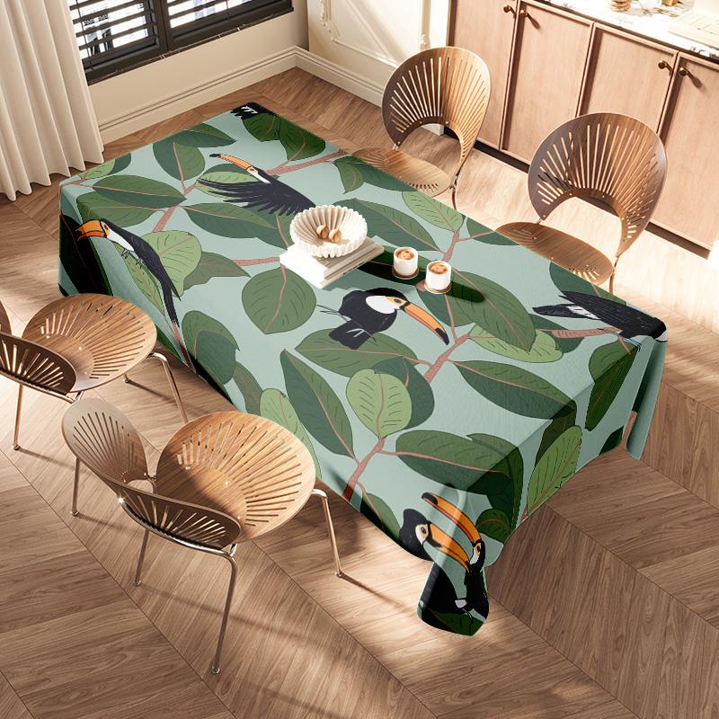 Outdoor Green Leaves TableclothBirds Print Dining Room Decoration Waterproof Non-slip Home Decor Cloth for Kitchen XXL