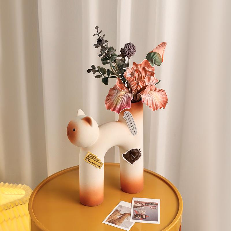 European Style Cat Ceramic Flower Vase Living Room Table Art Flower Arrangement Container Creative Desktop Hydroponic Container