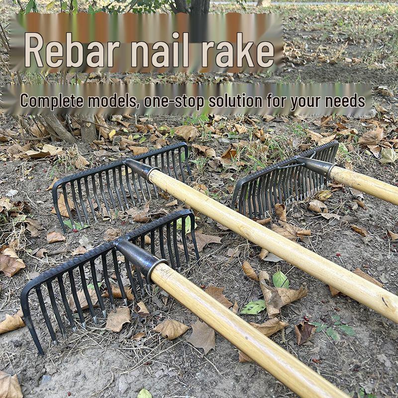 Old-Fashioned Fine-Toothed Stone and Clamming Rake Set for Raking Grass, Leaves, and Leveling Soil