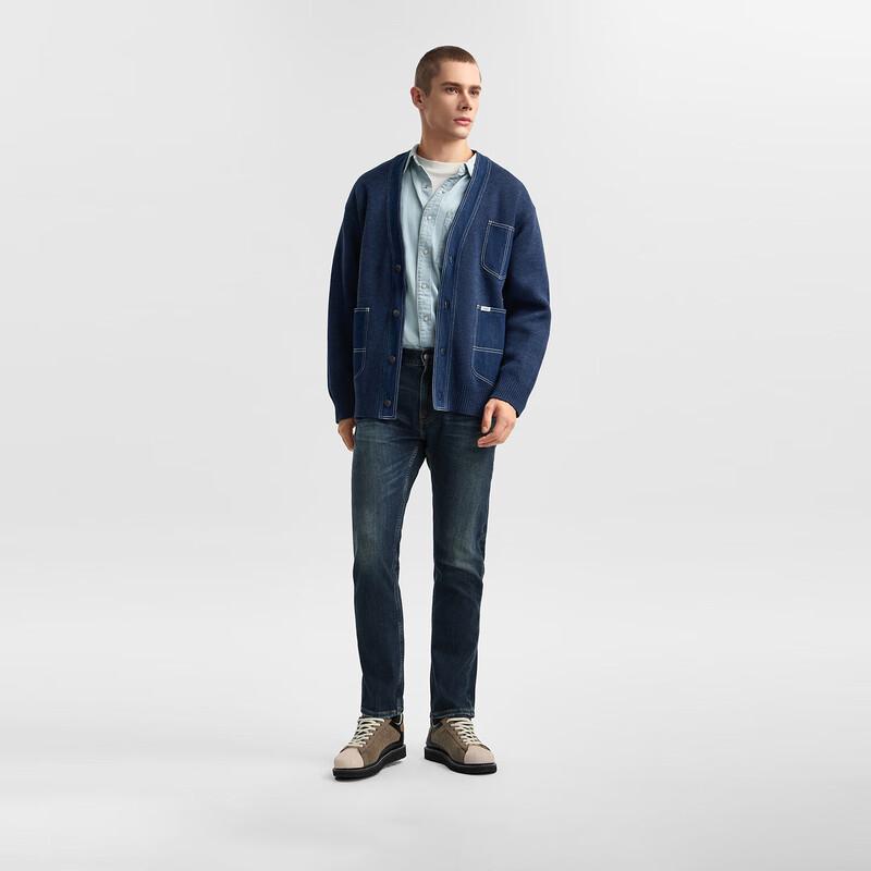 Lee Men's Loose Fit V-Neck Spliced Sweater Cardigan