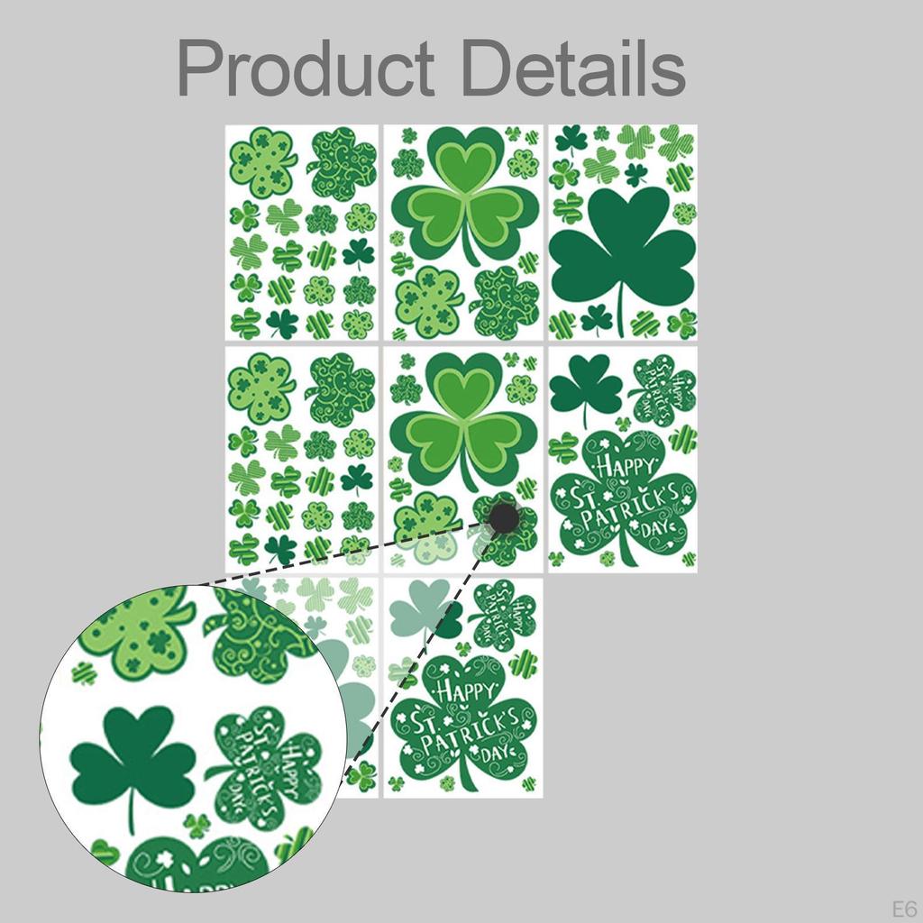 8 Pieces 's Day Window Clings Decals Supplies PVC Removable Ornaments Green for Home Door Bathroom