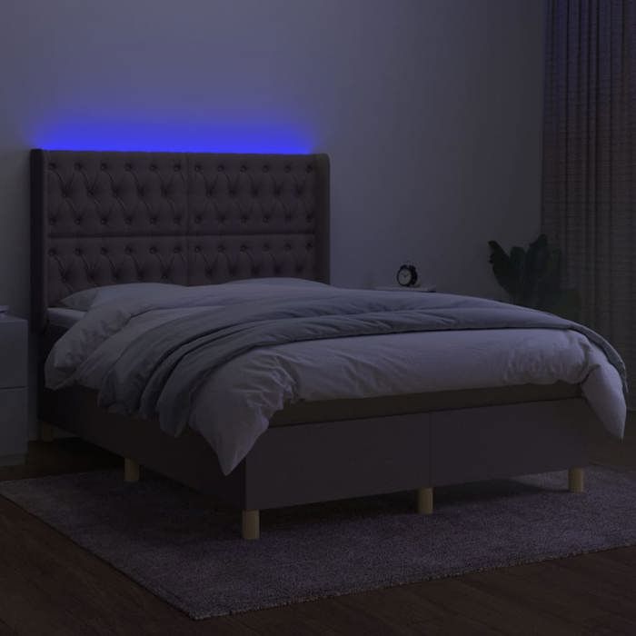 Sommier tapissier - Maison Exclusive - 140x200 cm - Matelas à ressorts ensachés - LED colorée - Taupe