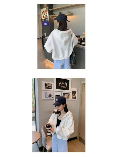 Petite Women's Gray Zip-Up Hoodie - Loose Fit, Thick Fleece Lining, Autumn/Winter 2025