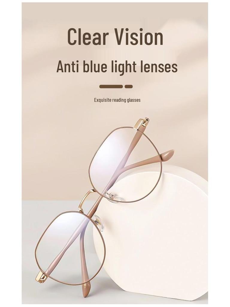 2025 Women's High-Definition Anti-Blue Light Metal Polygon Reading Glasses - Trendy, Youthful Look