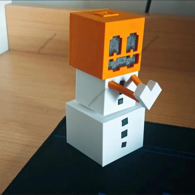 

3D Printed Snow Golem Figure Block Style Desktop Ornament DIY Toy Gamer Room Decoration Creative Gift Collectible Model 14cm