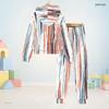 Kids Boys Girls Hooded Long Sleeve Striped Printed Sweatshirt Cuffed Pants Two Piece Set