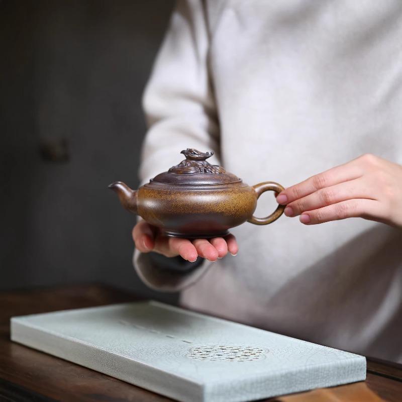 Yixing handmade purple clay teapot, dragon bone,raw ore, gold sand,tea pot, Kung Fu tea set 280ml
